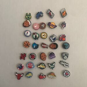 NBA Basketball Lot Of 34 Croc Charms Shoe Clips Adult Kids Boys Girls